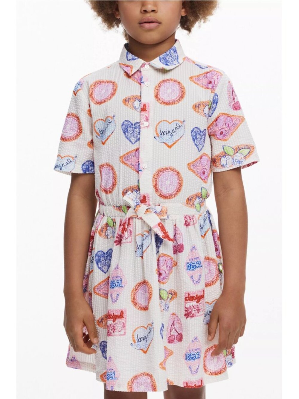 NWT New $119 Desigual Girls Shirt Dress With Stamps Size 5/6